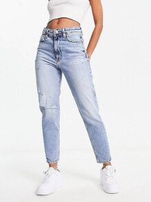 Women's jeans river Island – Mom-Jeans mit hohem Bund und Zierrissen in Mittelblau