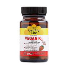 Витамин К Country Life  Vegan K2   Strawberry -- 500 mcg - 60 Lozenges