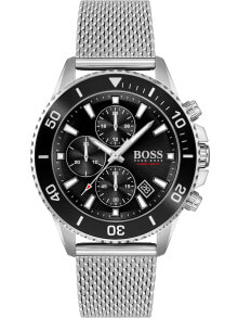 Мужские наручные часы с серебряным браслетом Hugo Boss 1513904 Admiral Chronograph 46mm 10ATM