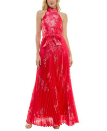 Купить женские платья Taylor: Women's Floral-Print Pleated Gown