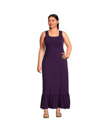 Lands' End plus Size Cotton Modal Square Neck Tiered Maxi Dress