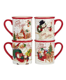 Certified International santa's Retro Christmas Mugs, Set of 4