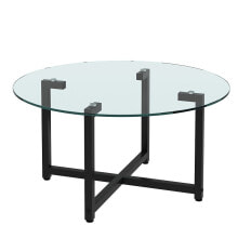 Simplie Fun round Transparent Glass+ Leg Coffee Table, Clear Coffee Table, Modern Side Center Tables