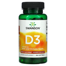 Витамин D swanson, Vitamin D3, Bone and Immune, Highest Potency, 5,000 IU, 250 Softgels