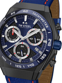 Мужские наручные часы с синим кожаным ремешком TW-Steel CE4072 Fast Lane chrono limited edition 44mm 10ATM