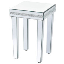 Simplie Fun fashionable Modern Glass Mirrored Side Table, Easy Assembly End Table with Crystal Design and