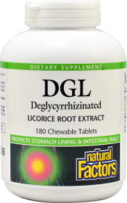Витамины и БАДы для пищеварительной системы natural Factors DGL Деглицирризиновый экстракт корня солодки 180 жевательных таблеток