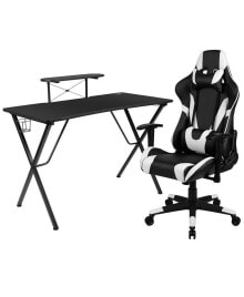 EMMA+OLIVER gaming Desk & Chair Set - Cup Holder, Headphone Hook, And Monitor Stand