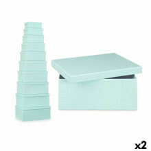 Set of Stackable Organising Boxes Green Cardboard (2 Units)