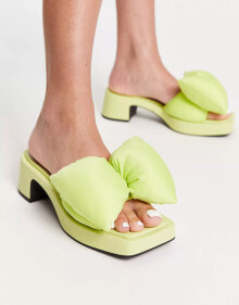 Купить женские сабо и мюли Charles & Keith: Charles & Keith mid heel mules with puffy bow in lime