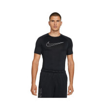 Мужские спортивные футболки Мужская спортивная футболка черная с логотипом Nike Pro Drifit