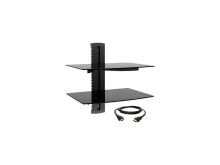 Megamounts DVD302-HDMI-BNDL Tempered Glass Double Shelf Wall Mount with HDMI