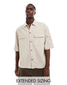 ASOS DESIGN boxy oversized shirt with utility pockets in stone купить онлайн