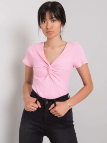 Женские футболки Женская футболка розовая с вырезом перекрученным на груди Factory Price