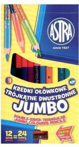 Цветные карандаши для рисования для детей Astra Kredki ołówkowe dwustronne Jumbo, 12 sztuk