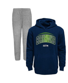 Outerstuff toddler Boys and Girls College Navy, Heather Gray Seattle Seahawks Double-Up Pullover Hoodie and Pants Set
