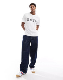 Купить мужские футболки и майки BOSS Green: BOSS GREEN tee 1 t-shirt in white with black logo print