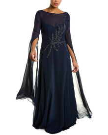 Teri Jon By Rickie Freeman Beaded Crepe Gown Women's Blue 2 купить онлайн