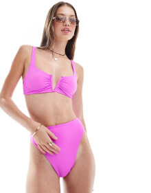 ASOS DESIGN Maya high leg high waist bikini bottom in pink pop купить в интернет-магазине