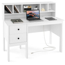 Slickblue 48 Inch Computer Desk with Drawers Power Outlets