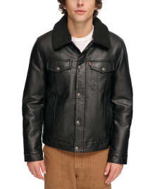 Levi's men's Sherpa-Trim Faux-Leather Trucker Jacket