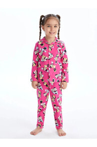 LC WAİKİKİ Polo Yaka Uzun Kollu Minnie Mouse Baskılı Kız Bebek Pijama Takımı