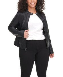 Plus Size Faux Leather Motocross Racer Jacket