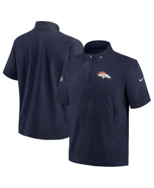 Nike men's Navy Denver Broncos Sideline Coach Short Sleeve Hoodie Quarter-Zip Jacket