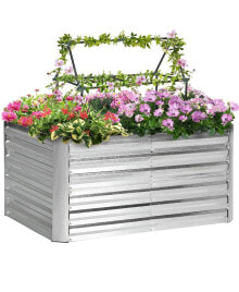 Outsunny raised Garden Bed with 2 Trellis Tomato Cages, Galvanized Elevated Planter Box with Reinforcing Rods, Elevated & Metal for Climbing Vines, Grapes, Vegetables, 4' x 3' x 2', Silver