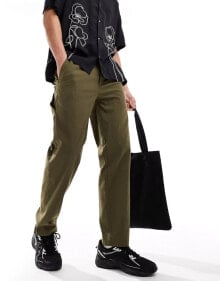 Only & Sons – Locker geschnittene Worker-Schlupfhose in Khaki mit geradem Schnitt