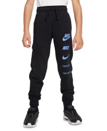 Nike big Kids Sportswear Standard-Fit Logo-Print Fleece Cargo Joggers