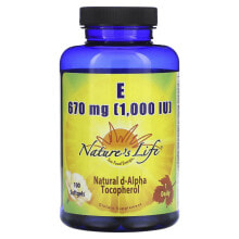 Nature's Life, Витамин E, 670 мг (1000 МЕ), 100 мягких таблеток