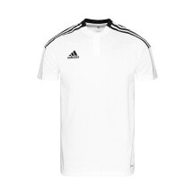 Мужские спортивные футболки Мужская спортивная футболка белая с полосками Adidas Tiro 21 Polo