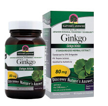 Гинкго Билоба Nature's Answer Ginkgo Экстракт гинкго билоба для здорового кровообращения в головном мозге и конечностях и антиоксидантной поддержки 80 мг 60 вегетарианских капсул