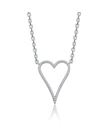 Купить кулоны и подвески Rachel Glauber: White Gold Plated with Cubic Zirconia Elongated Open Heart Halo Pendant Necklace