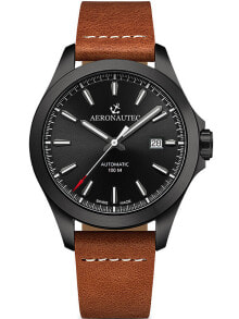 Мужские наручные часы с коричневым кожаным ремешком Aeronautec ANT-44077.11 Airborne automatic 42mm 100M
