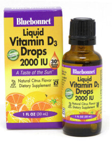 Витамин D bluebonnet Nutrition Liquid Vitamin D3 Drops Natural Citrus -- Питательный жидкий витамин D3 Капли со вкусом цитрусовых 2000 МЕ-30 мл