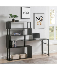 Simplie Fun home Office Computer Desk L-Shaped Corner Table, Rotating Computer Table with 5-Tier Bookshelf
