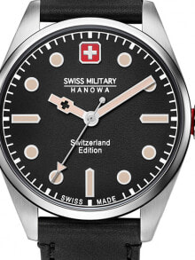 Мужские наручные часы с черным кожаным ремешком Swiss Military Hanowa 06-4345.04.007 Mountaineer 42mm 10ATM