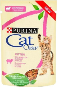 Влажные корма для кошек Влажный корм для кошек Cat Chow , для котят, кусочки с ягненком и кабачками, 85 г