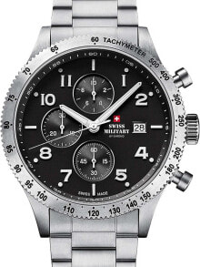 Мужские наручные часы с серебряным браслетом Swiss Military SM34084.01 chrono 42 mm 10ATM