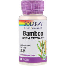 Витамины и БАДы для кожи Solaray Bamboo Stem Extract Экстракт стебля бамбука для поддержки здоровых соединительных тканей, костей и суставов 300 мг 60 веганских капсул