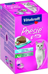 Влажные корма для кошек влажный корм для кошек Vitakraft, POESIE GAL, кусочки с лососем и олинениной в желе 6 х 85 г