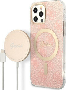 Guess Guess Bundle Pack MagSafe 4G - Zestaw etui + ładowarka MagSafe iPhone 12 / iPhone 12 Pro (różowy/złoty)