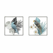 Настенный декор DKD Home Decor 50 x 7,6 x 50 cm Чёрный Серый Синий Попугай Тропический (2 штук)