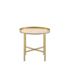 Simplie Fun mithea End Table, Oak Table Top & Gold Finish 82337