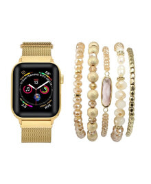 Posh Tech men's and Women's Gold-Tone Metal Loop Band Gold-Tone Bracelets Bundle for Apple Watch 38mm
