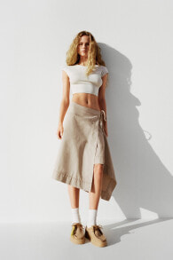 Wrap-style midi skirt