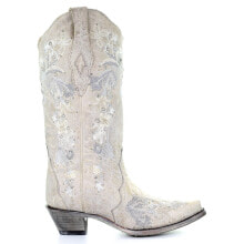 Купить женские высокие ботинки Corral Boots: Corral Boots Floral Embroidered & Crystals Snip Toe Cowboy Womens White Casual