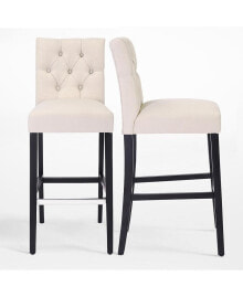 WestinTrends linen Fabric Tufted Bar Stool (Set of 2)